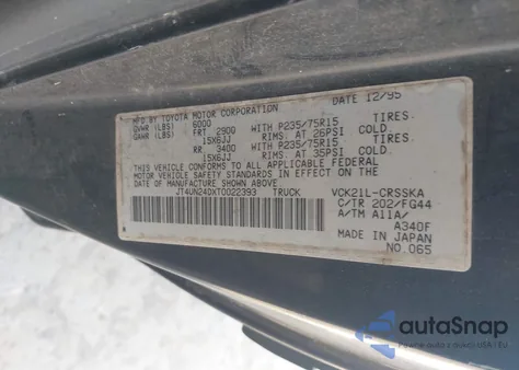 1996 Toyota T100 Xtracab Sr5 z USA, uszkodzony, nr VIN JT4UN24DXT0022393